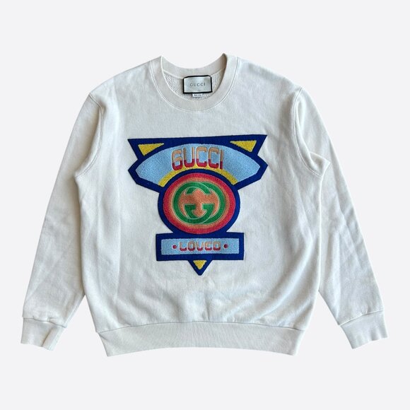 Gucci Other - Gucci White & Multicolor Interlocking GG Varsity Logo Sweater